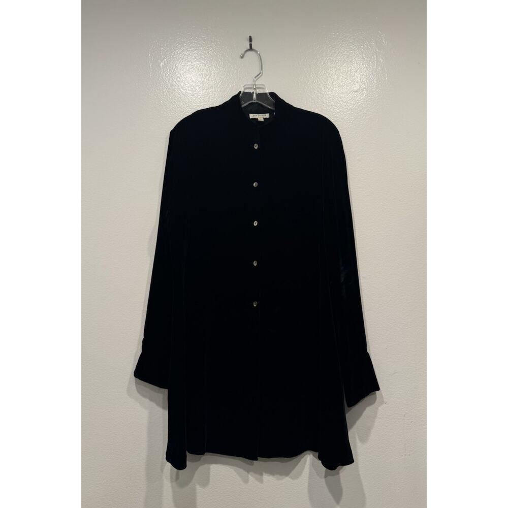 Vintage Ann Taylor Silk Blend‎ Black Velvet Tunic Top Button Front Top